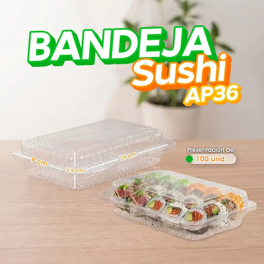 Bandeja para sushi para presentación y servicio de alimentos