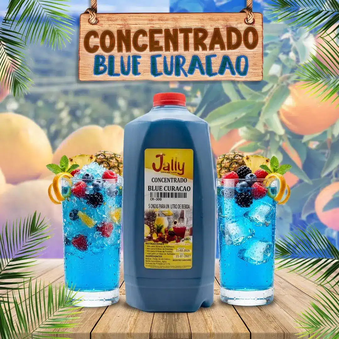 Concentrado de Blue Curacao para preparar bebidas, granitas, paletas y helados con intenso sabor tropical