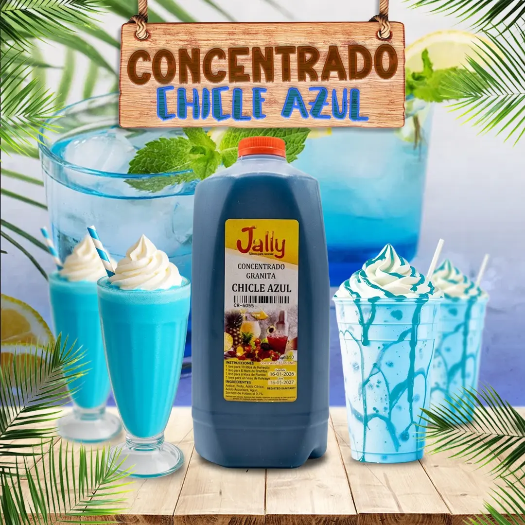 Concentrado de chicle azul para preparar bebidas, granitas, paletas y helados con intenso sabor tropical