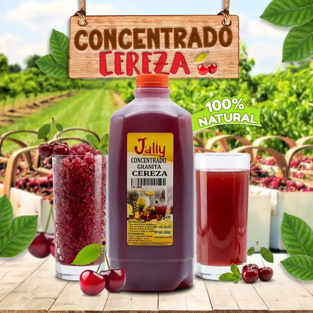 Concentrado de Cereza para preparar bebidas, granitas, paletas y helados con intenso sabor tropical