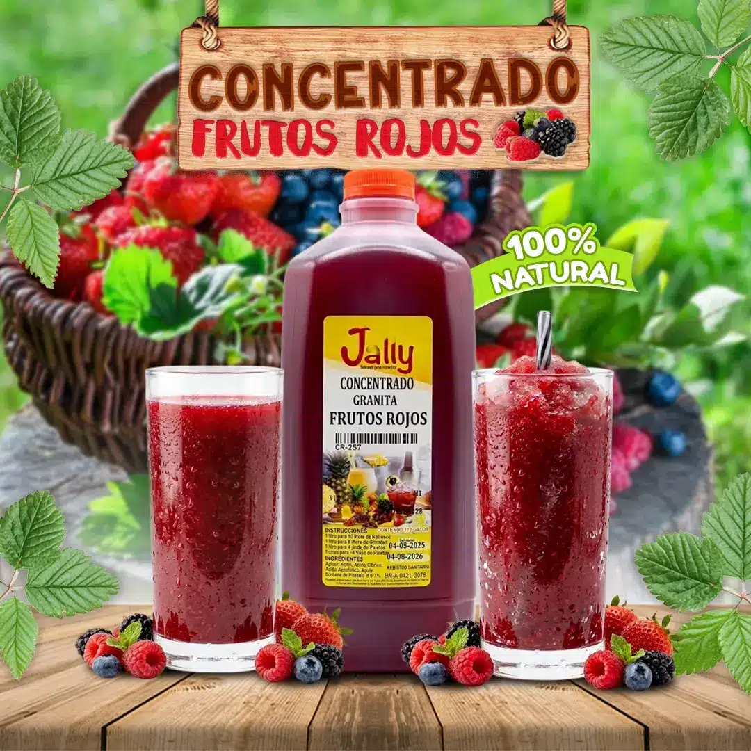Concentrado de Frutos rojos para preparar bebidas, granitas, paletas y helados con intenso sabor tropical