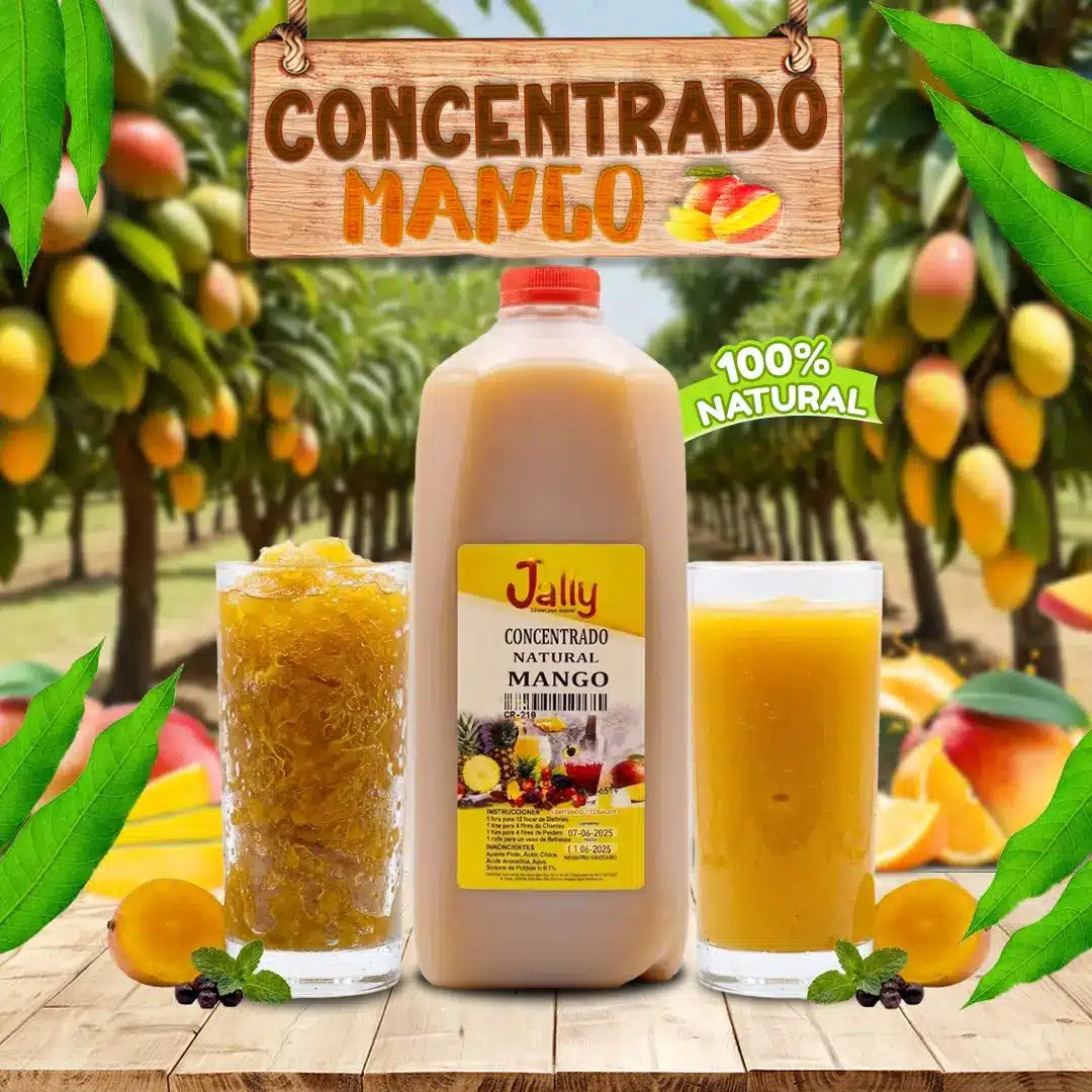 Concentrado de Mango para preparar bebidas, granitas, paletas y helados con intenso sabor tropical.