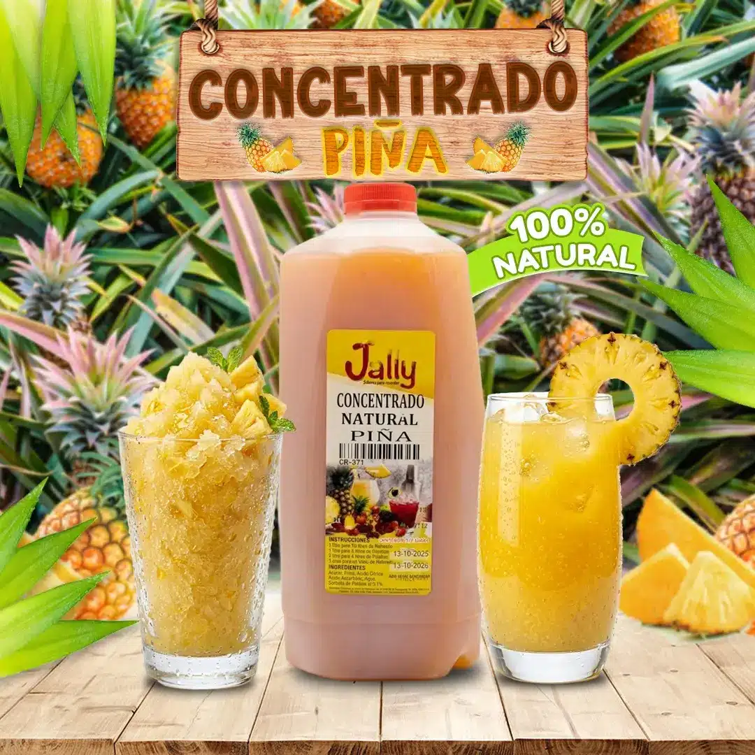 Concentrado de Piña para preparar bebidas, granitas, paletas y helados con intenso sabor tropical.