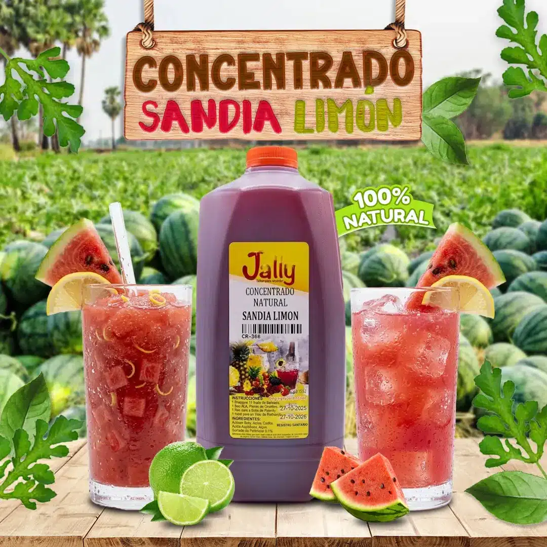 Concentrado de Sandia Limón para preparar bebidas, granitas, paletas y helados con intenso sabor tropical.