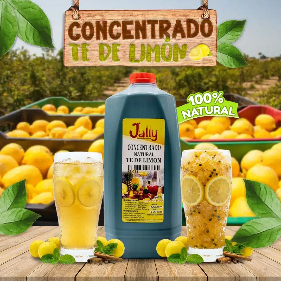 Disfruta el auténtico sabor del Té de Limón con nuestro concentrado, ideal para preparar bebidas, granitas, paletas, helados y más.