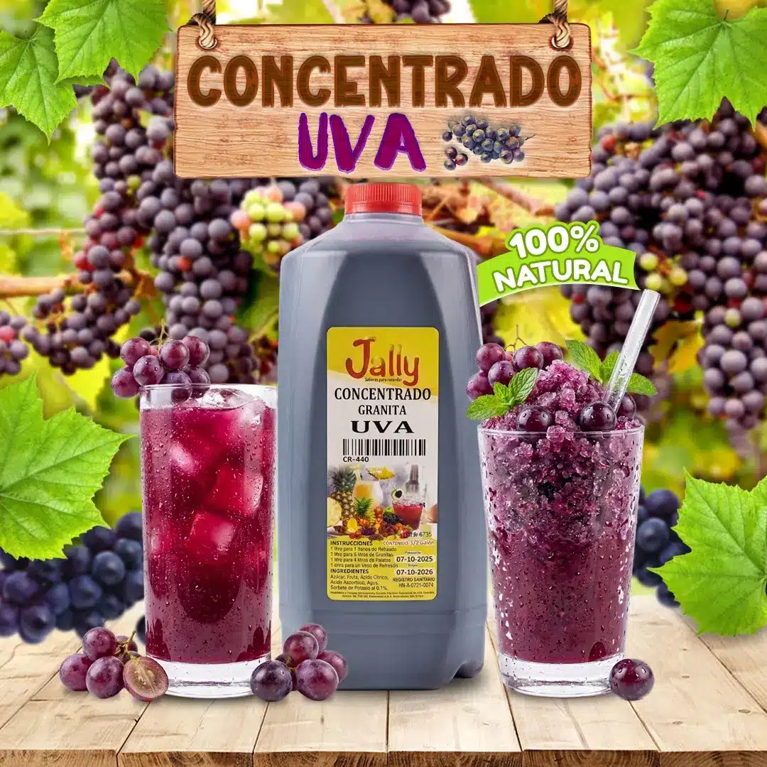 Concentrado de uva para preparar bebidas, granitas, paletas y helados con intenso sabor tropical