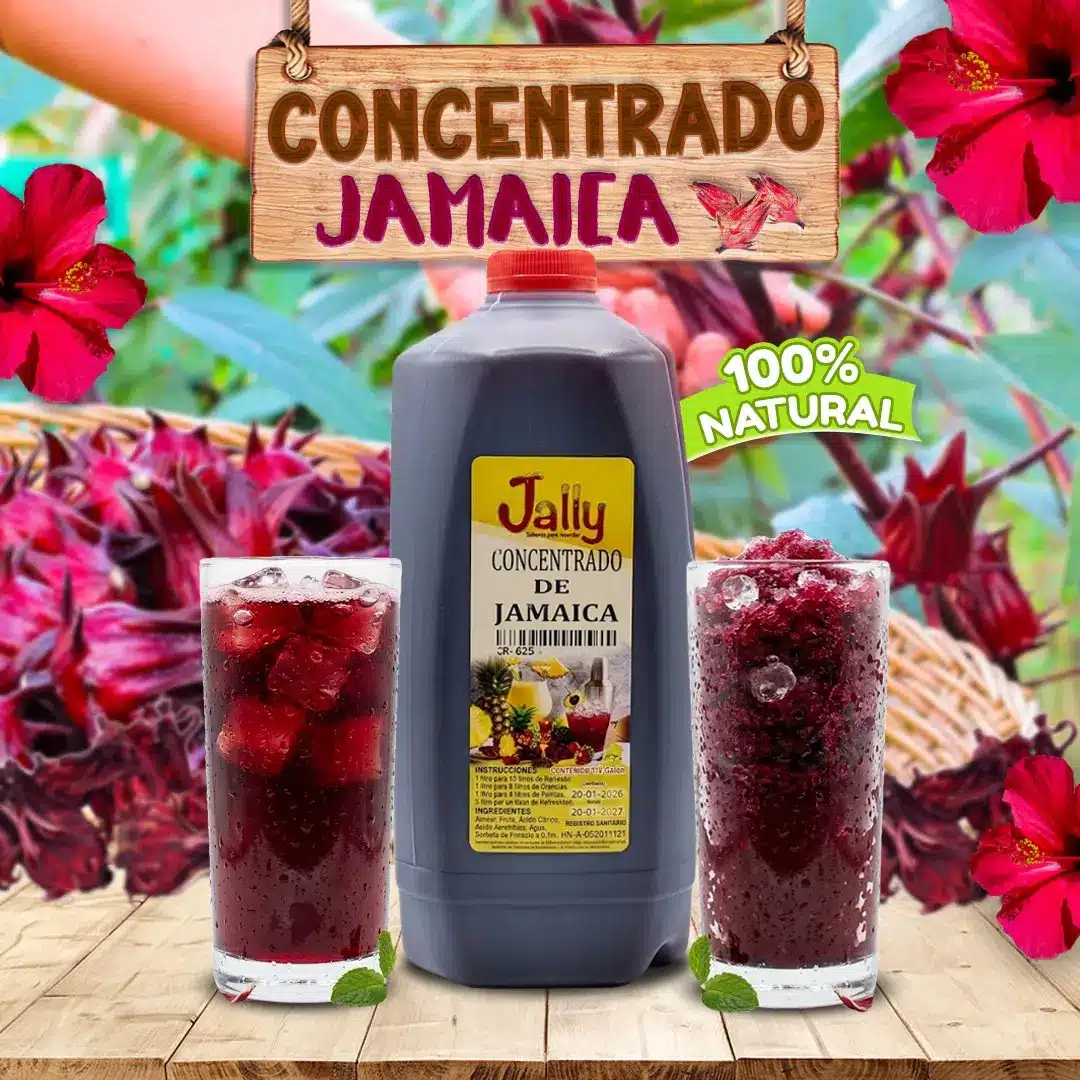 Disfruta el auténtico sabor a Jamaica con nuestro concentrado, ideal para preparar bebidas, granitas, paletas, helados y más.