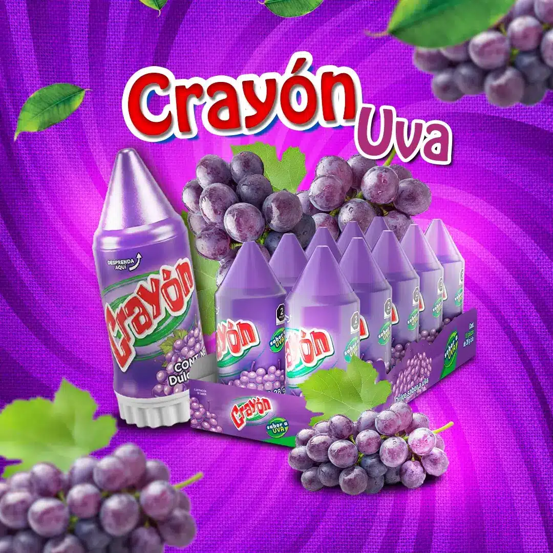 Crayón sabor uva en paquete de 10 unidades para venta en Honduras.