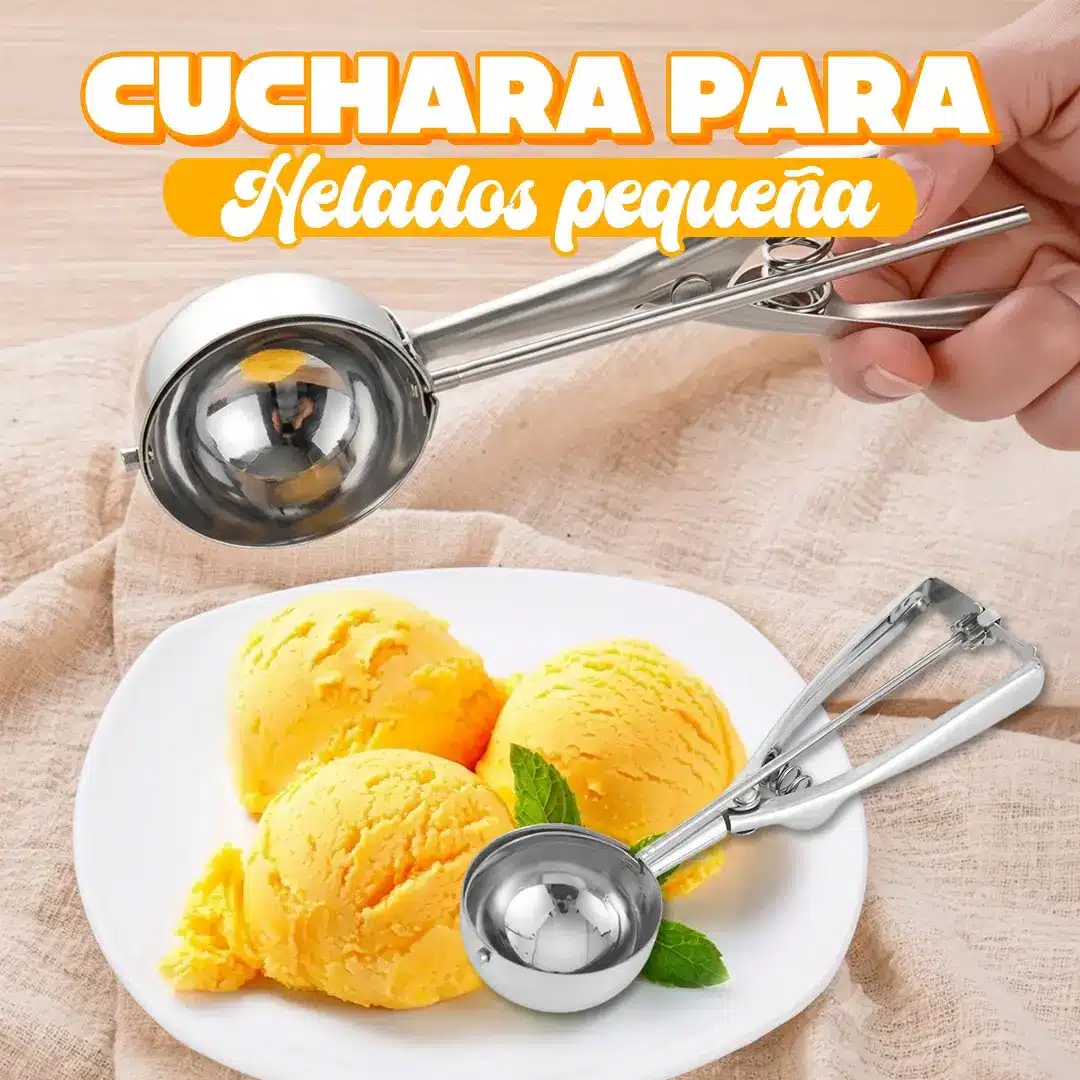Cuchara de helados pequeña para servir porciones uniformes de helado y postres, disponible en Cosquisa Honduras.