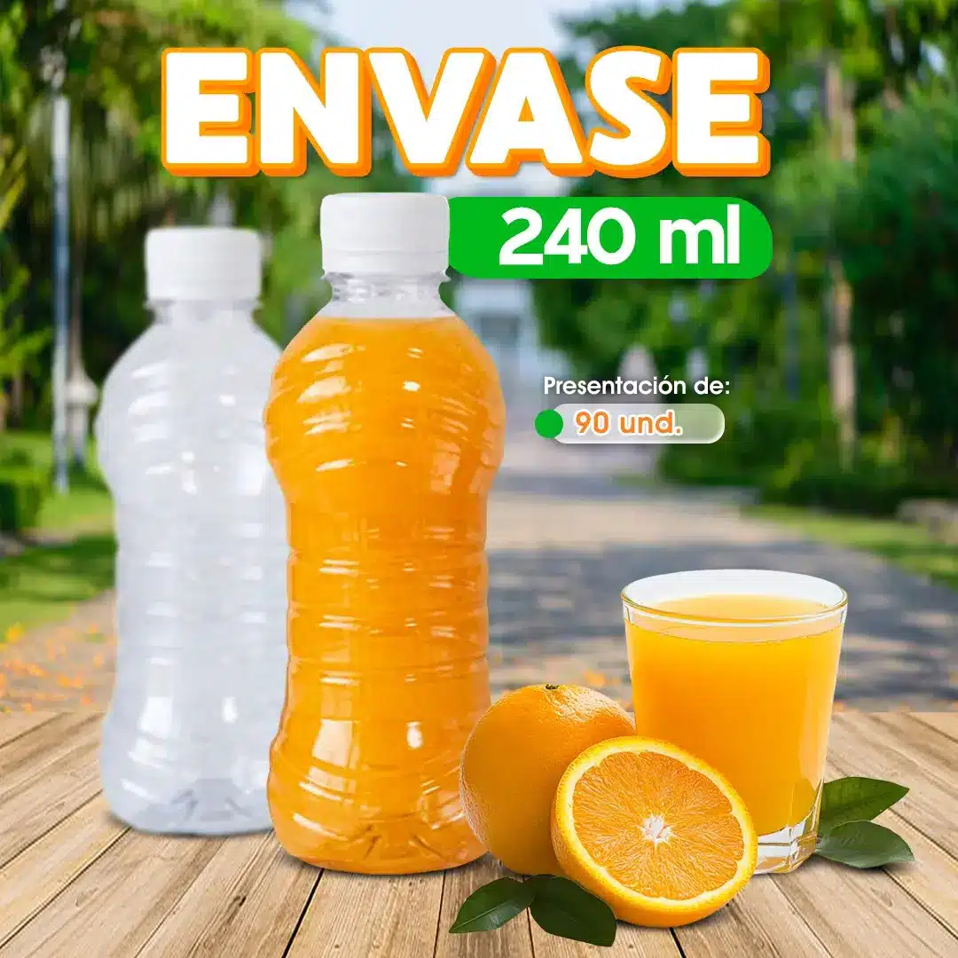 Envase plástico de 240 ml para almacenamiento y venta de líquidos alimenticios, concentrados, jugos y salsas para negocios de alimentos en Honduras.