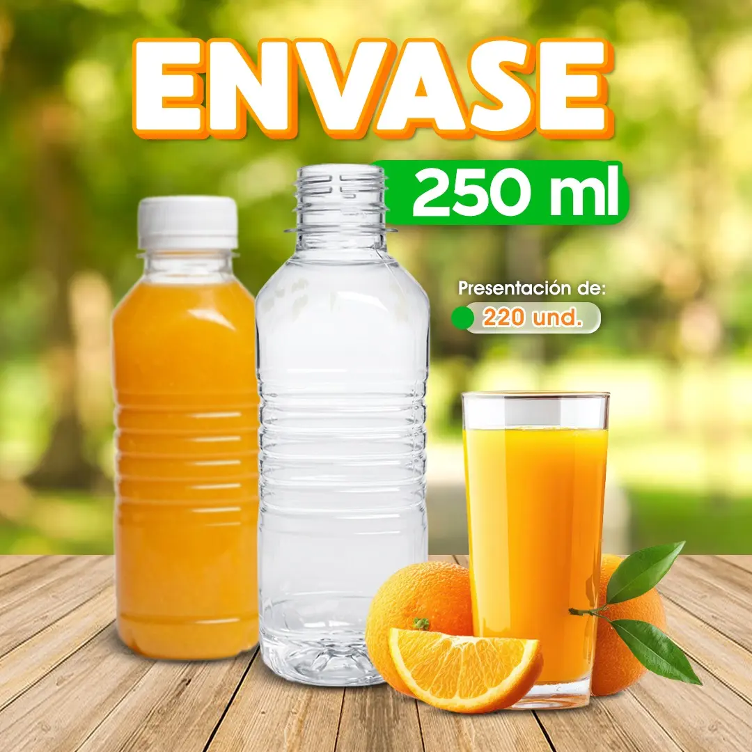 Envase plástico de 250 ml para almacenamiento y venta de líquidos alimenticios, concentrados, jugos y salsas para negocios de alimentos en Honduras.