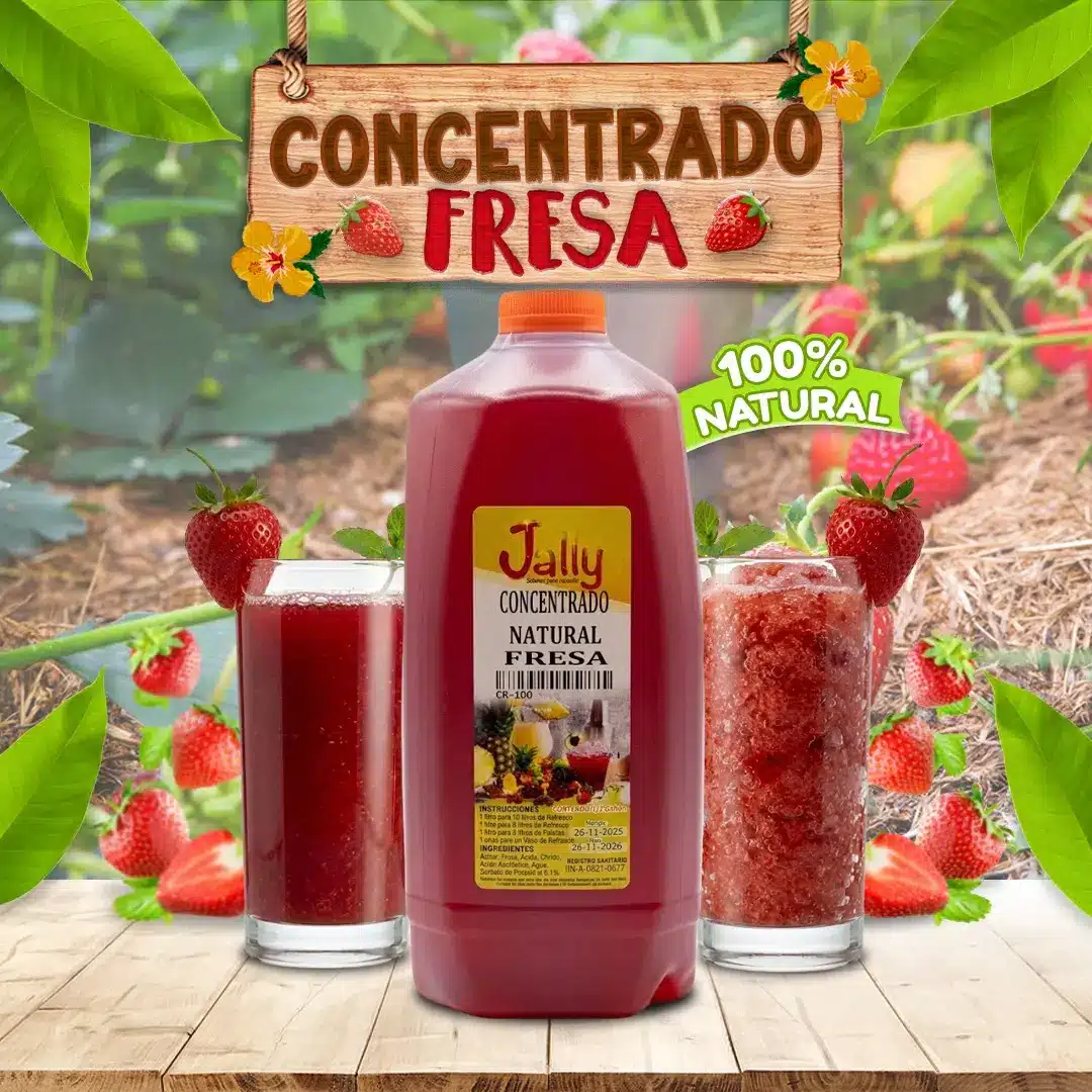 Disfruta el auténtico sabor a fresa con nuestro concentrado, ideal para preparar bebidas, granitas, paletas, helados y más.