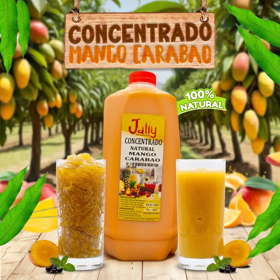 Concentrado de Mango Carabao para preparar bebidas, granitas, paletas y helados con intenso sabor tropical