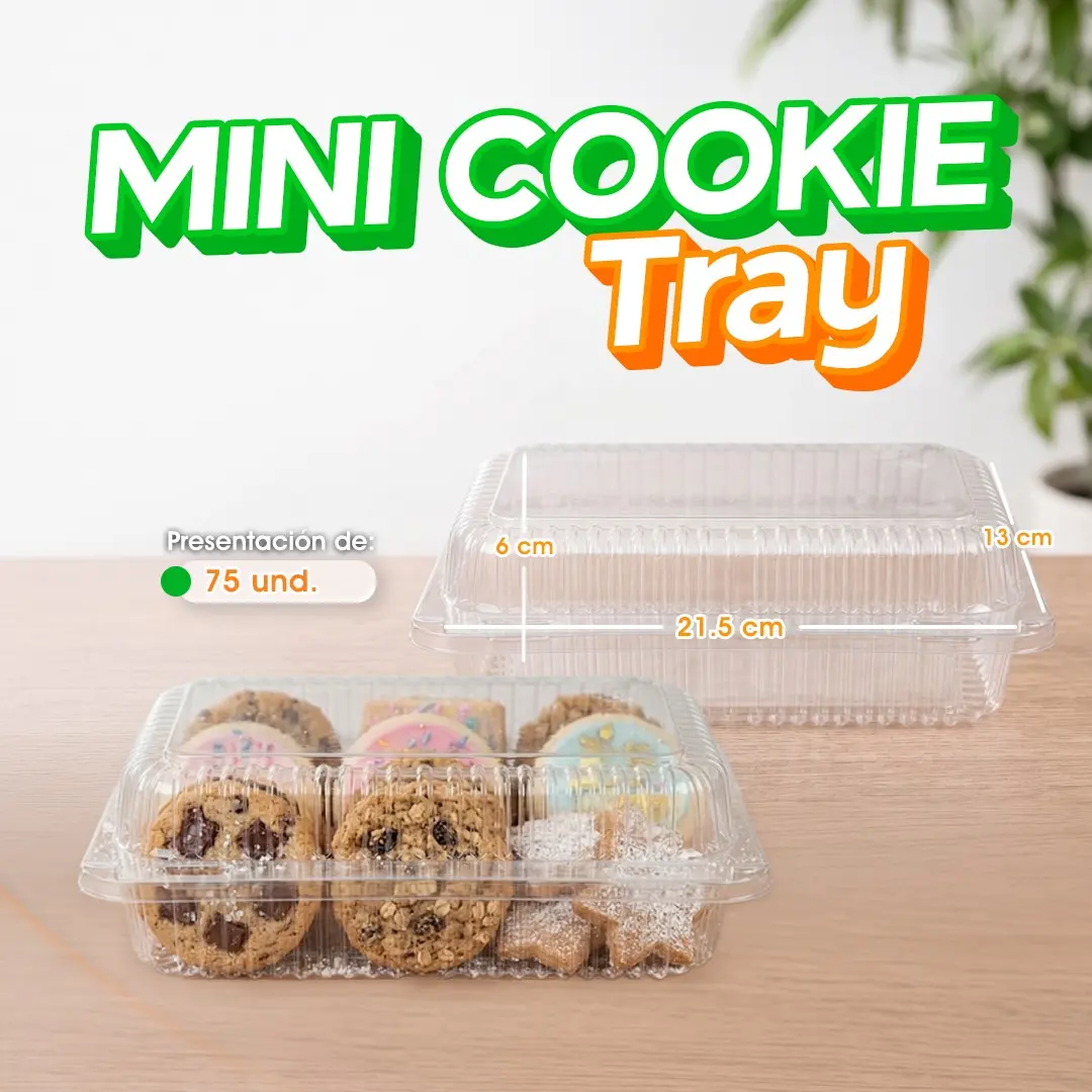 Bandeja transparente mini Cookie Tray, ideal para galletas y diferentes productos de repostería.
