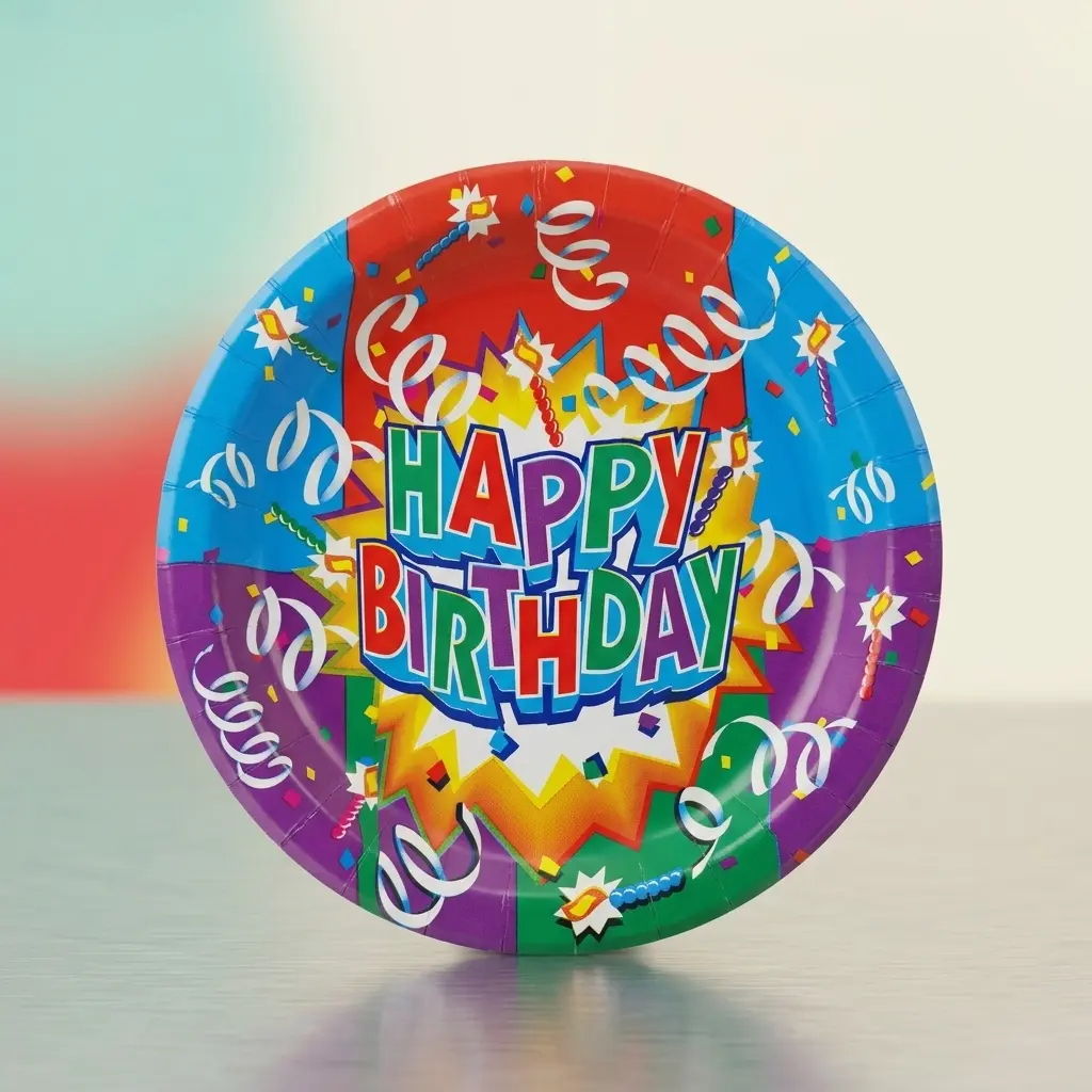 Plato con estampado Happy Birthday para fiestas de cumpleaños