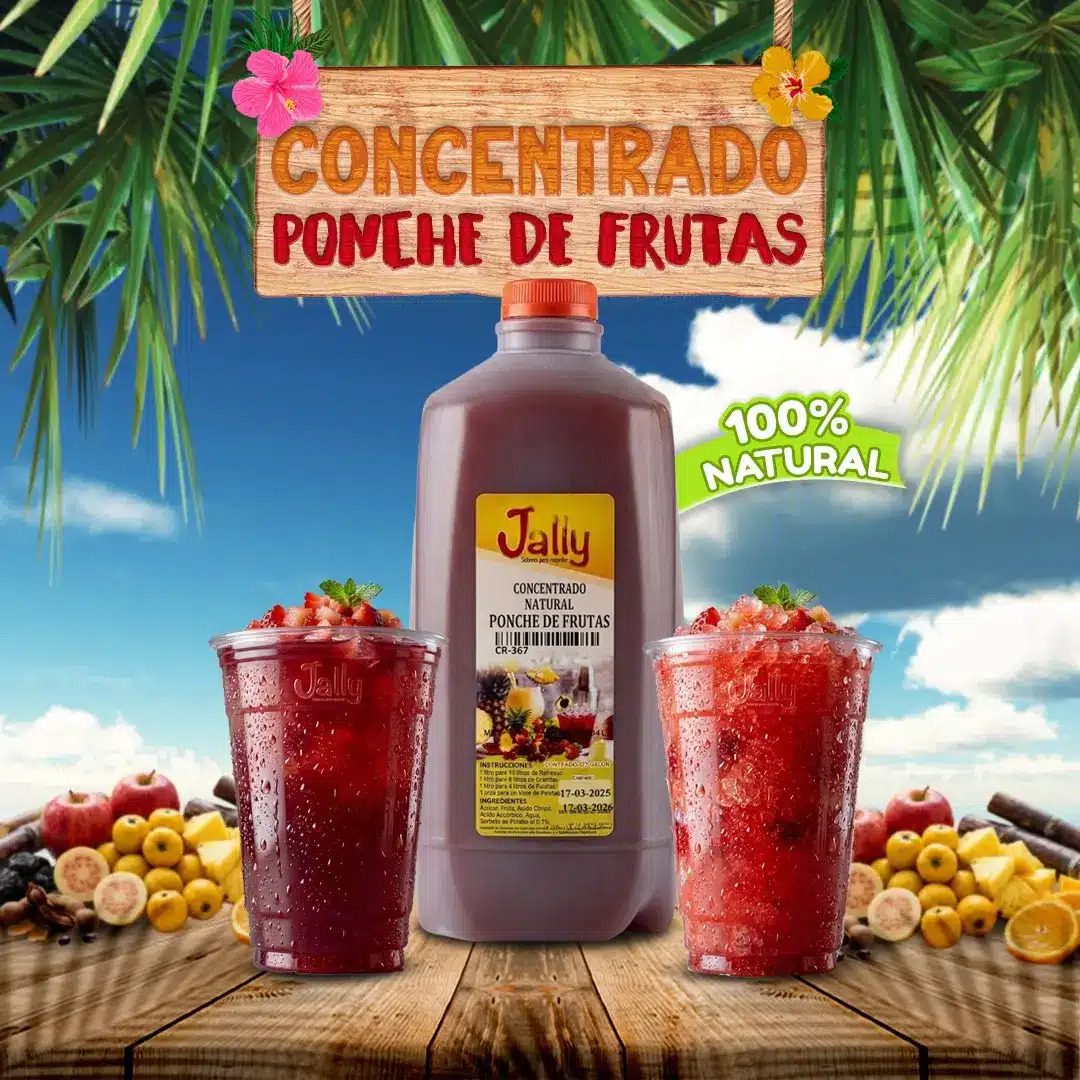 Concentrado de ponche de frutas para preparar bebidas, granitas, paletas y helados con intenso sabor tropical