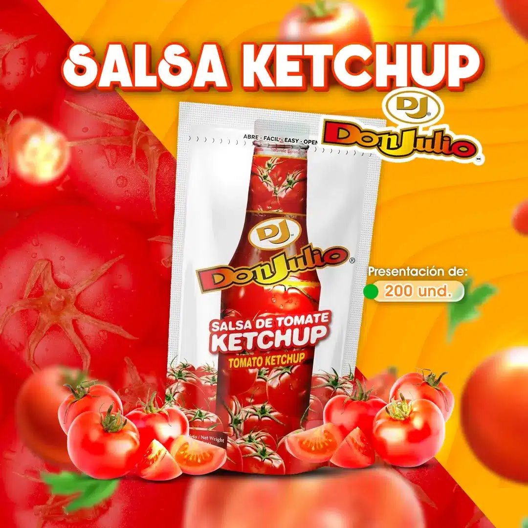 Sobre de salsa Ketchup Don Julio individual para restaurantes, comida rápida y negocios de alimentos en Honduras