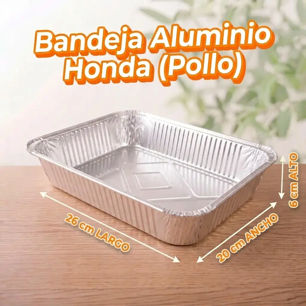 Bandeja de aluminio honda para pollo y horneados