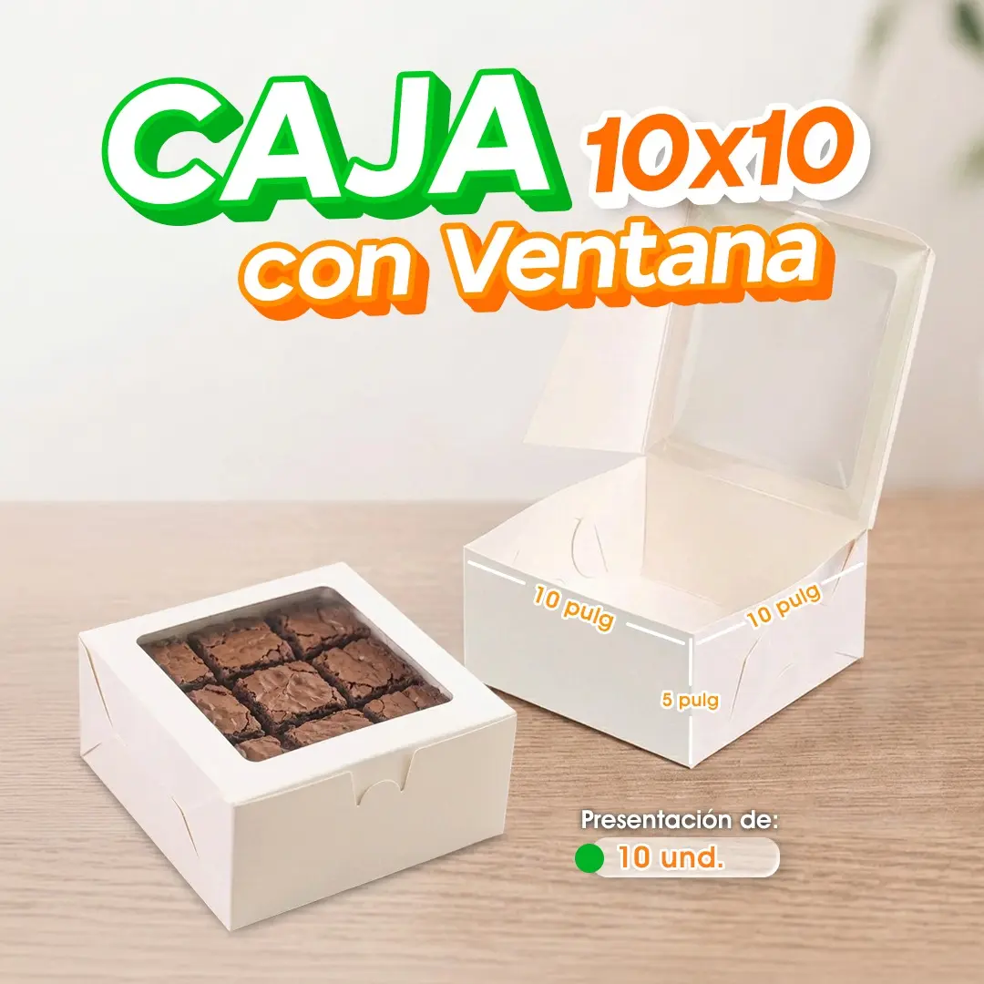 Caja 10x10 con ventana para pastel y repostería