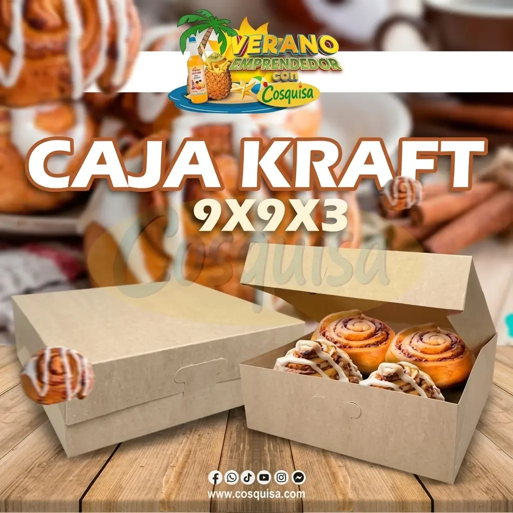 Caja kraft 9x9x3 para postres y repostería