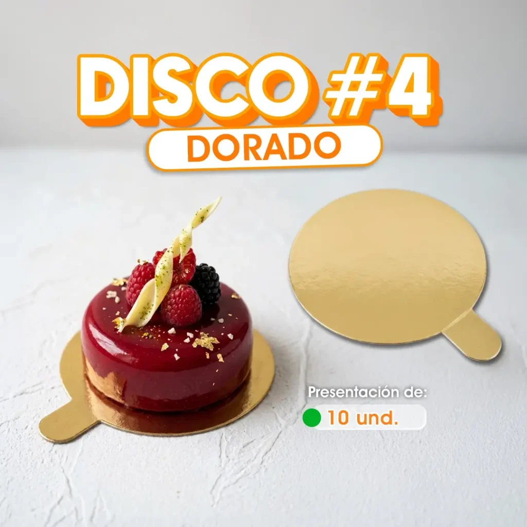 Disco dorado #4 para pastel y repostería en Honduras.
