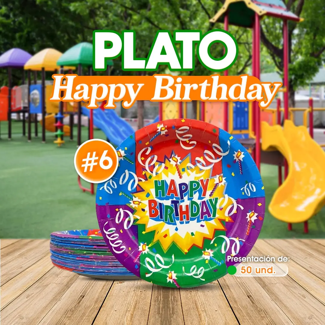 Plato con estampado Happy Birthday para fiestas de cumpleaños