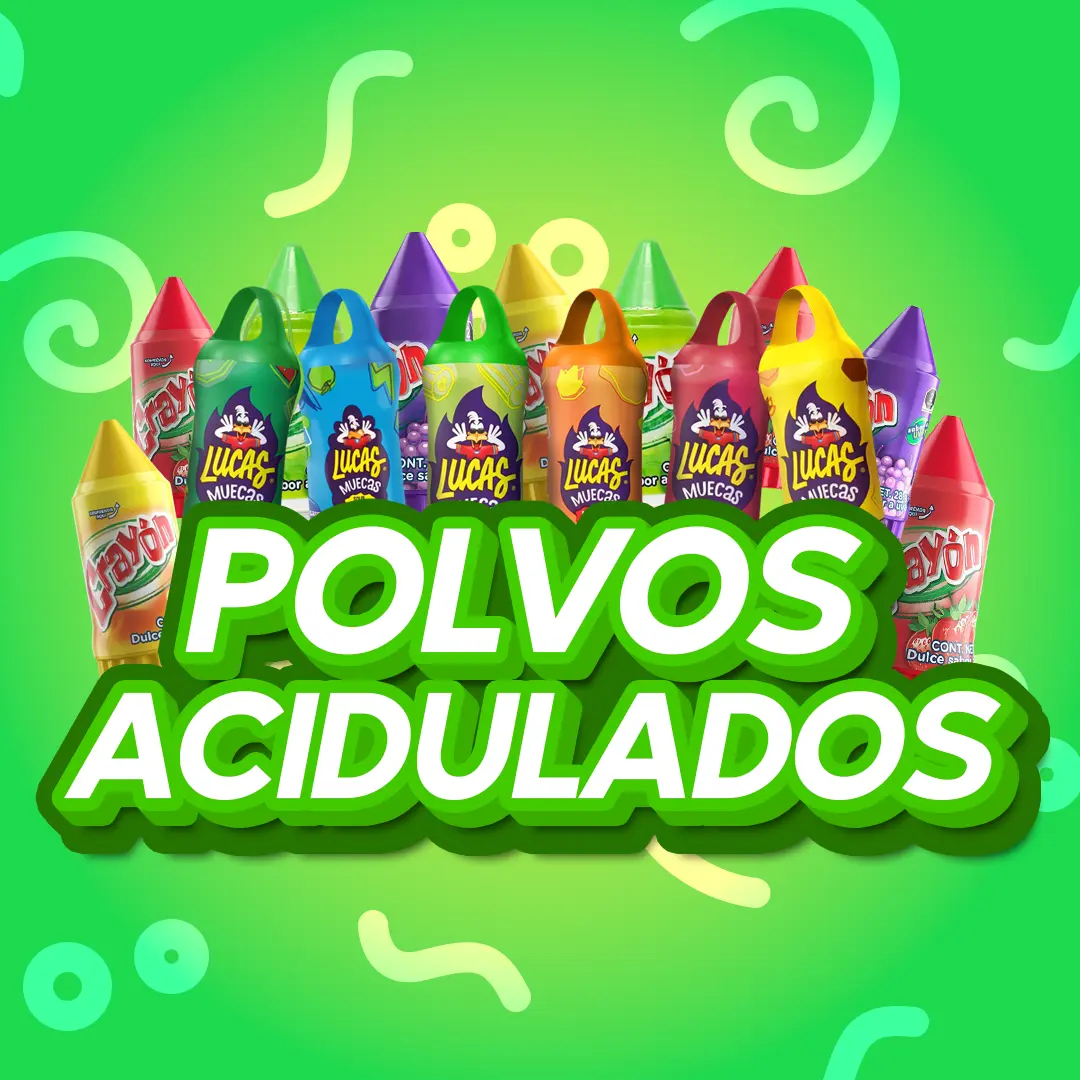 Polvos acidulados de sabores frutales con textura fina y sabor dulce ácido.