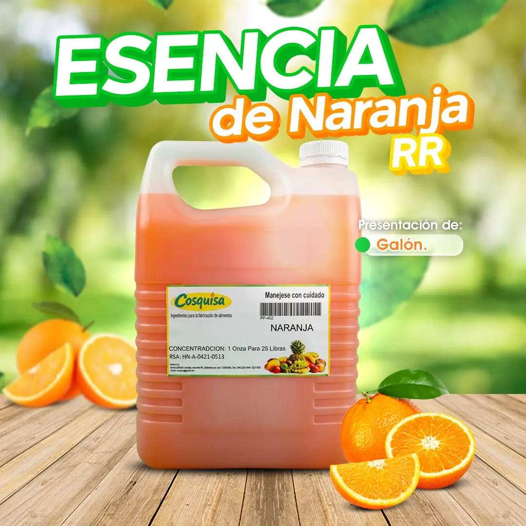 Galón de esencia de naranja RR para elaborar juguitos/refrescos