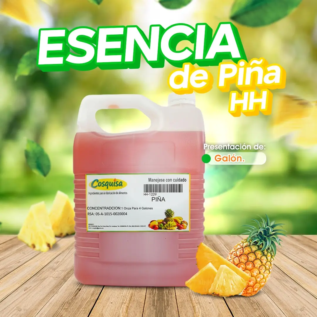 Galón de esencia de Piña HH para elaborar helados.