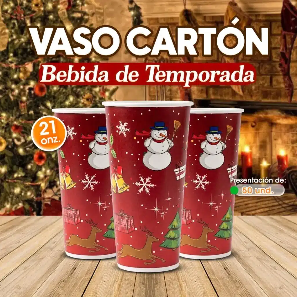 Vaso de cartón para bebidas con diseño navideño | Cosquisa