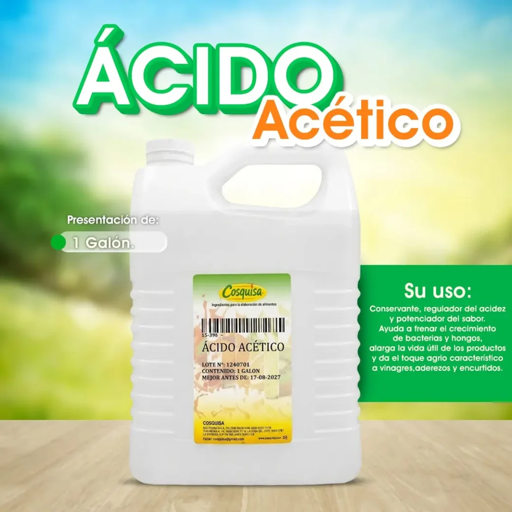 Ácido acético para industria alimentaria y elaboración de alimentos